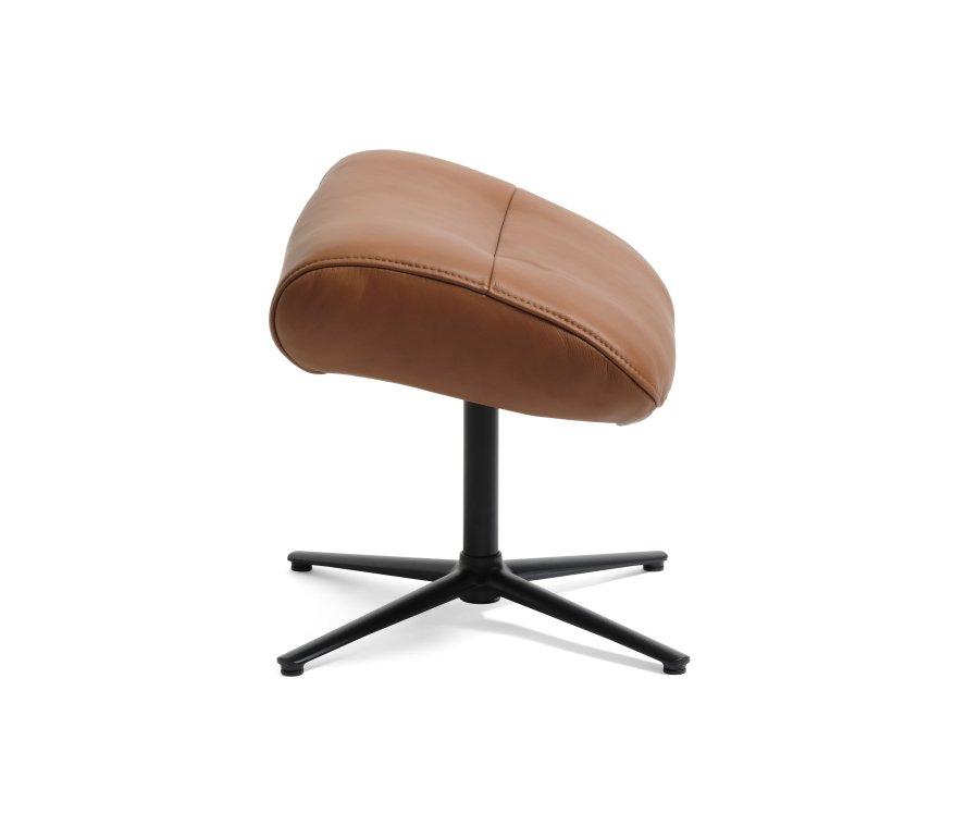 Alex Fußhocker - Cognacfarbenes Semianilinleder und schwarzes Aluminium