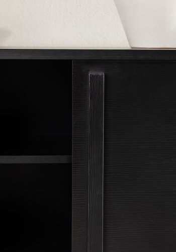 VENTURE DESIGN Lugo TV-benk, m. 2 skyvedrer og hylle - sort melamin (180x40)