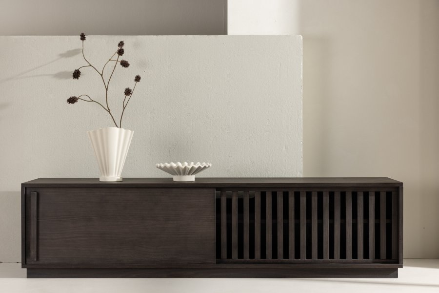 VENTURE DESIGN Lugo TV-benk, m. 2 skyvedrer og hylle - mocca melamin (180x40)