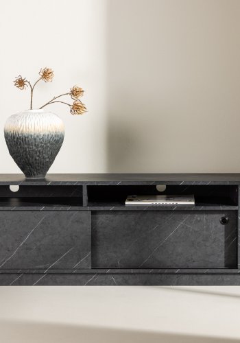 VENTURE DESIGN Girona TV-benk, m. 2 skyvedrer - sort melamin (180x40)