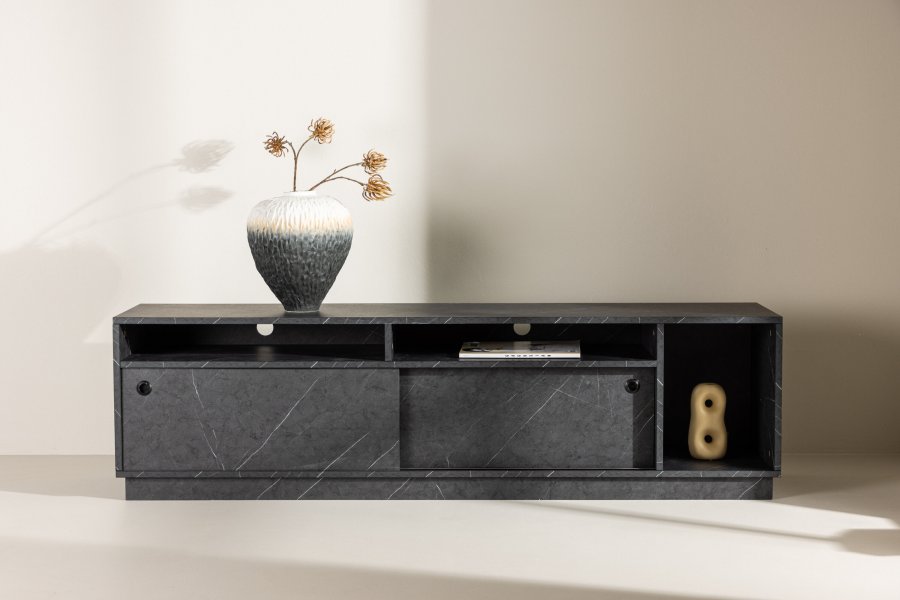 VENTURE DESIGN Girona TV-benk, m. 2 skyvedrer - sort melamin (180x40)