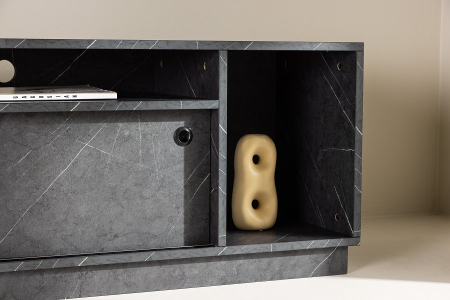 VENTURE DESIGN Girona TV-benk, m. 2 skyvedrer - sort melamin (180x40)