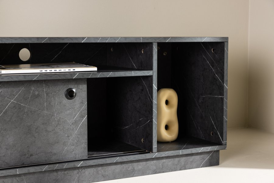 VENTURE DESIGN Girona TV-benk, m. 2 skyvedrer - sort melamin (180x40)