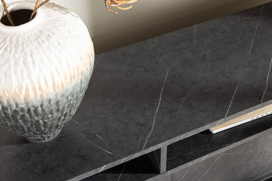 VENTURE DESIGN Girona TV-benk, m. 2 skyvedrer - sort melamin (180x40)