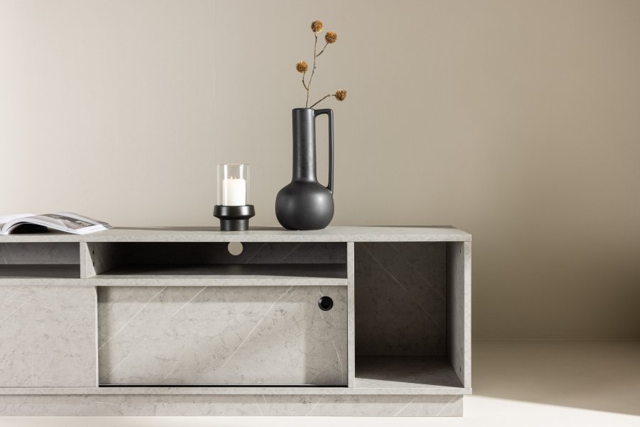 VENTURE DESIGN Girona TV-benk, m 2 skyvedrer - gr betongmelamin (180x40)