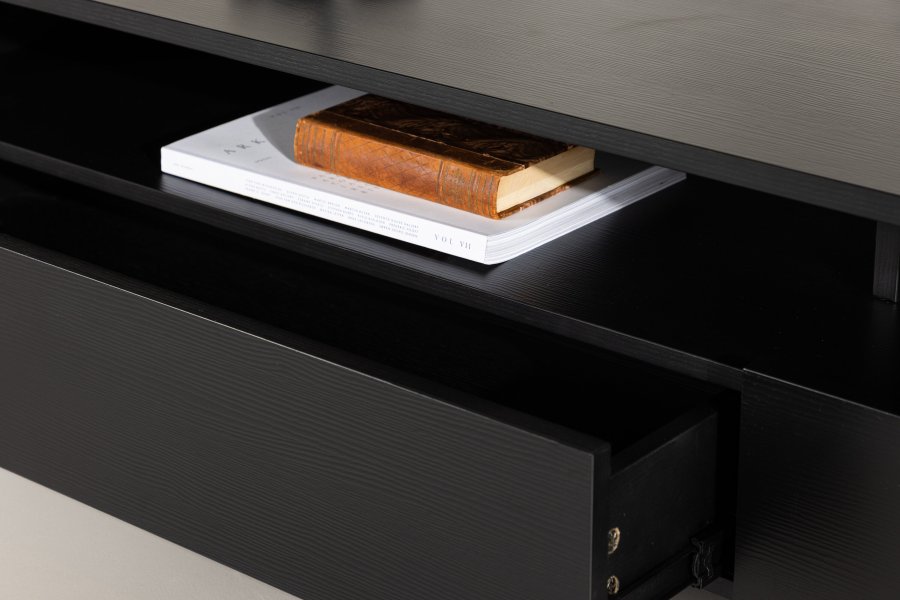 VENTURE DESIGN Navarra TV-benk, rektangulr - matt sort melamin og svart jern (180x40)