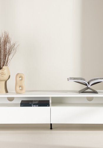 VENTURE DESIGN Navarra TV-benk, rektangulr - hvit melamin og svart jern (180x40)