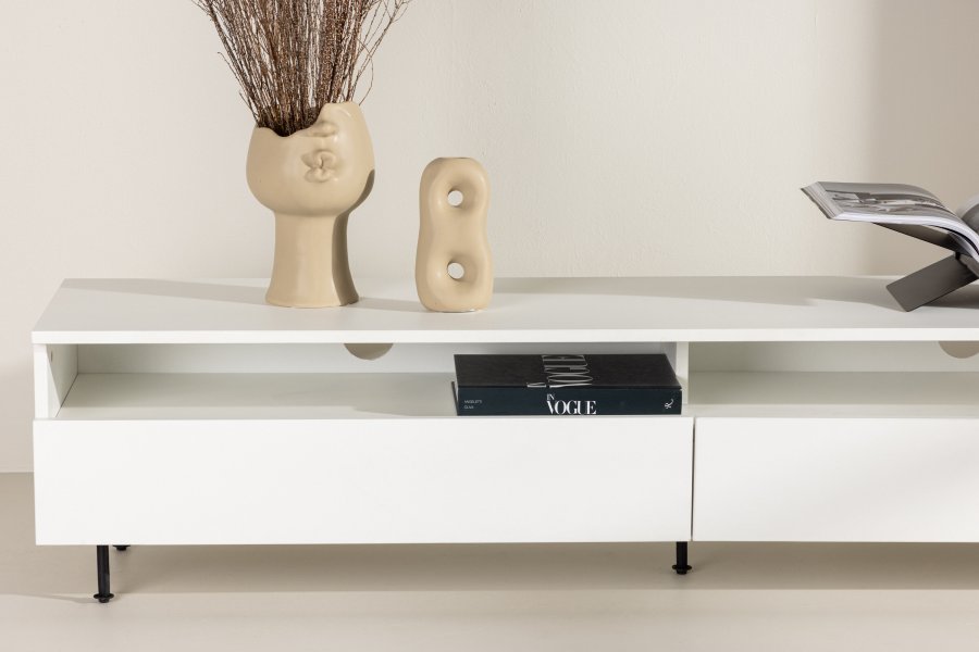 VENTURE DESIGN Navarra TV-benk, rektangulr - hvit melamin og svart jern (180x40)