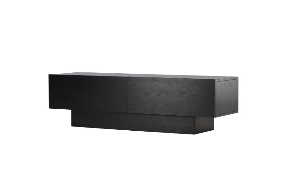 VENTURE DESIGN Cuenca TV-benk, m. 2 drer og hylle - svart glass og melamin (160x47)
