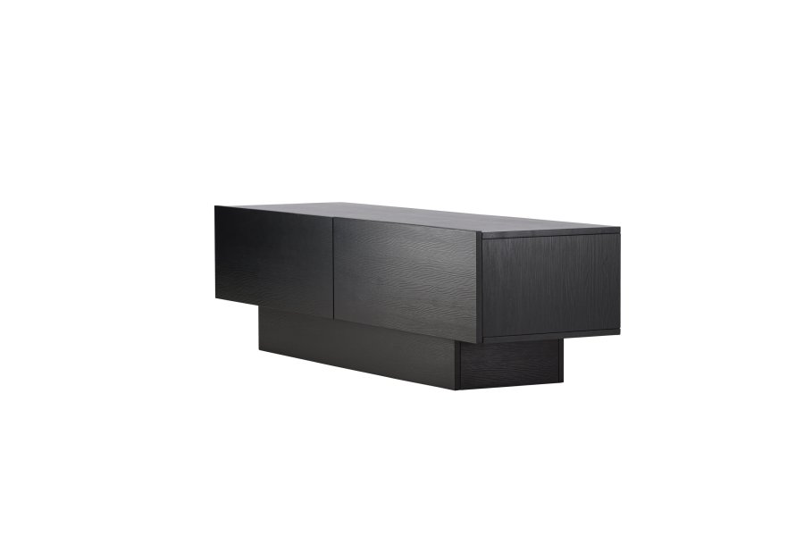 VENTURE DESIGN Cuenca TV-benk, m. 2 drer og hylle - svart glass og melamin (160x47)