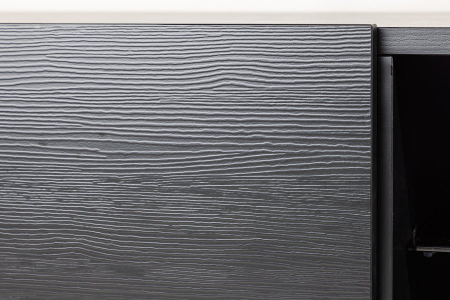 VENTURE DESIGN Cuenca TV-benk, m. 2 drer og hylle - svart glass og melamin (160x47)