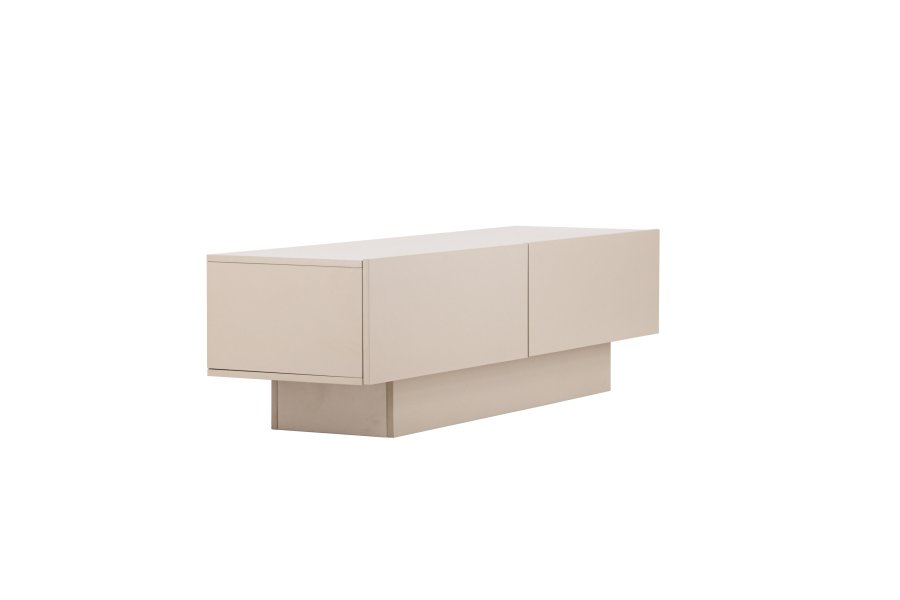 VENTURE DESIGN Cuenca TV-benk, m. 2 drer og hylle - svart glass og beige melamin (160x47)