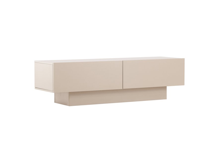 VENTURE DESIGN Cuenca TV-benk, m. 2 drer og hylle - svart glass og beige melamin (160x47)