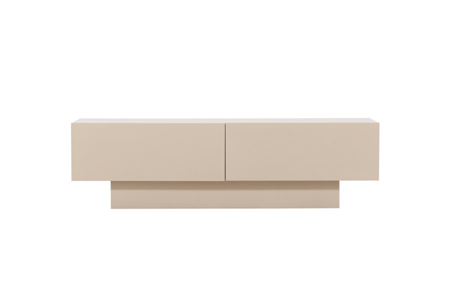 VENTURE DESIGN Cuenca TV-benk, m. 2 drer og hylle - svart glass og beige melamin (160x47)
