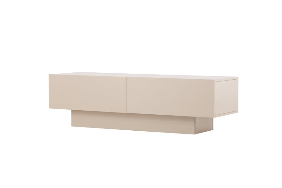 VENTURE DESIGN Cuenca TV-benk, m. 2 drer og hylle - svart glass og beige melamin (160x47)