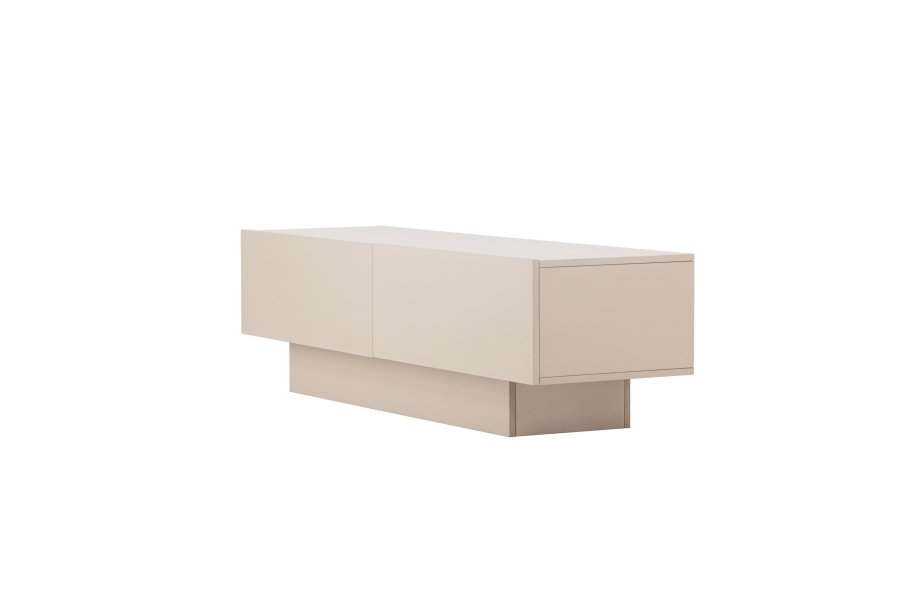 VENTURE DESIGN Cuenca TV-benk, m. 2 drer og hylle - svart glass og beige melamin (160x47)