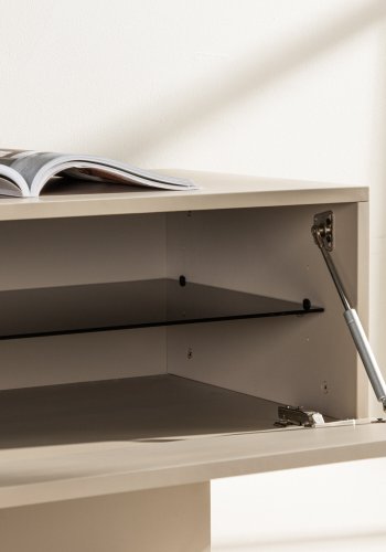 VENTURE DESIGN Cuenca TV-benk, m. 2 drer og hylle - svart glass og beige melamin (160x47)