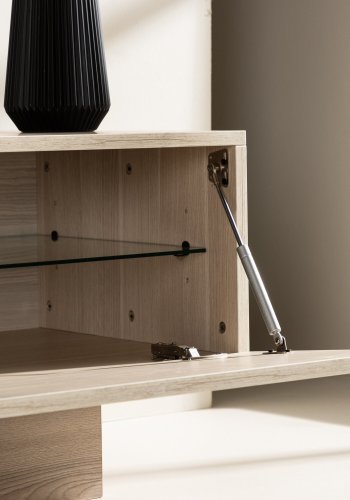 VENTURE DESIGN Cuenca TV-b�nk, m. 2 l�ger og hylde - klar glas og hvidvasket melamin (160x47)