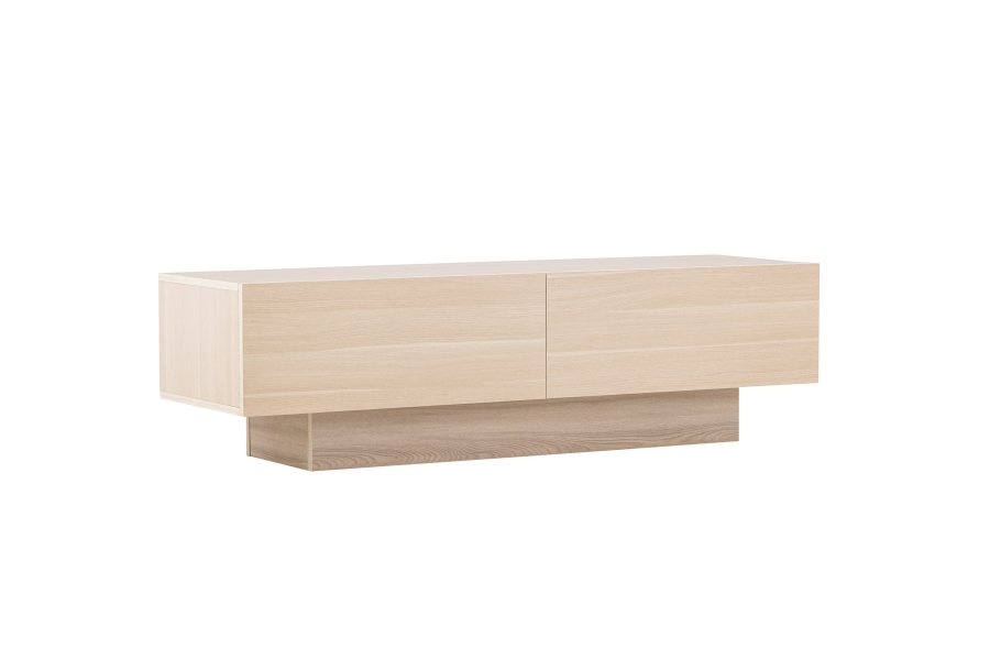 VENTURE DESIGN Cuenca TV-b�nk, m. 2 l�ger og hylde - klar glas og hvidvasket melamin (160x47)