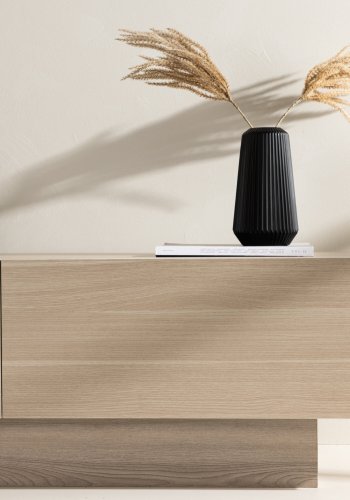 VENTURE DESIGN Cuenca TV-b�nk, m. 2 l�ger og hylde - klar glas og hvidvasket melamin (160x47)