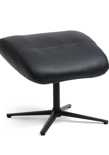 William fotskammel, rektangulr - svart semianilinskinn og svart metall (49,5x38,1)