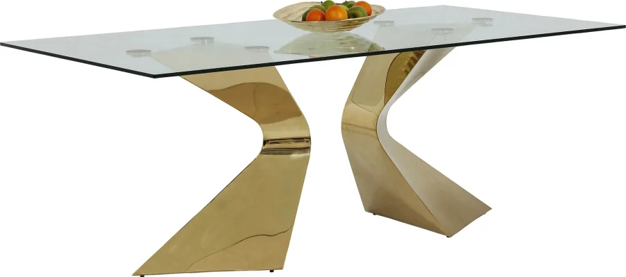 KARE DESIGN Gloria spisebord, rektangulrt - klart glass og gullstl (200x100)