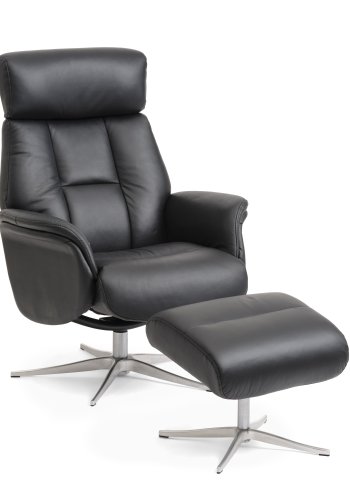 Mars 1 hvilestol - sort kunstskinn og brstet aluminium