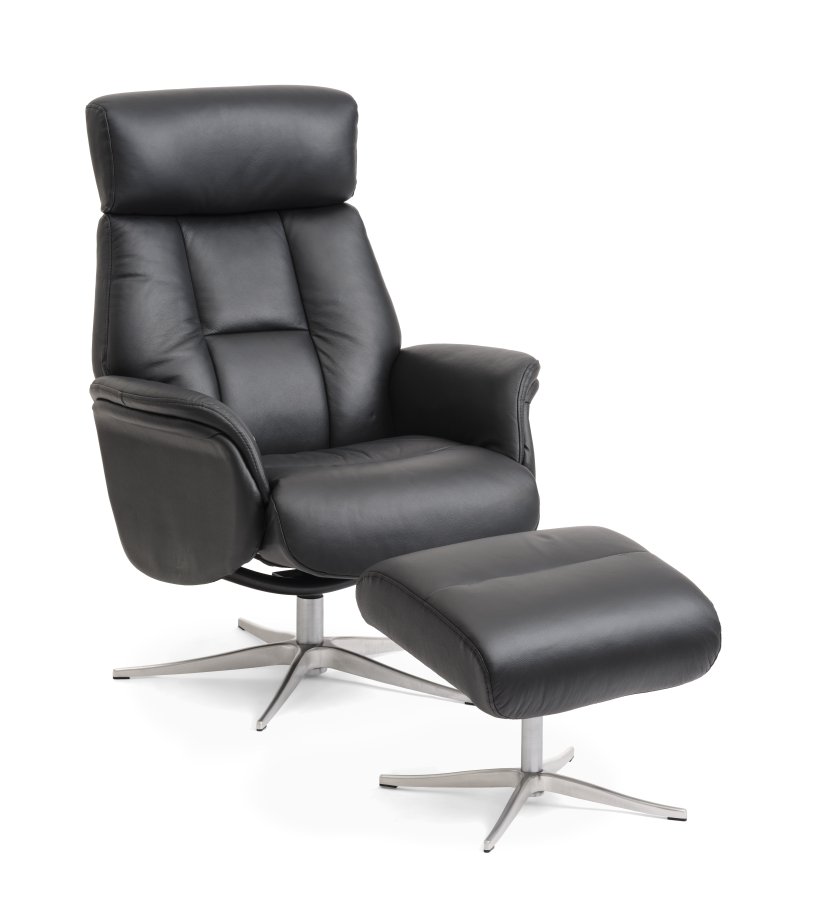 Mars 1 hvilestol - sort kunstskinn og brstet aluminium