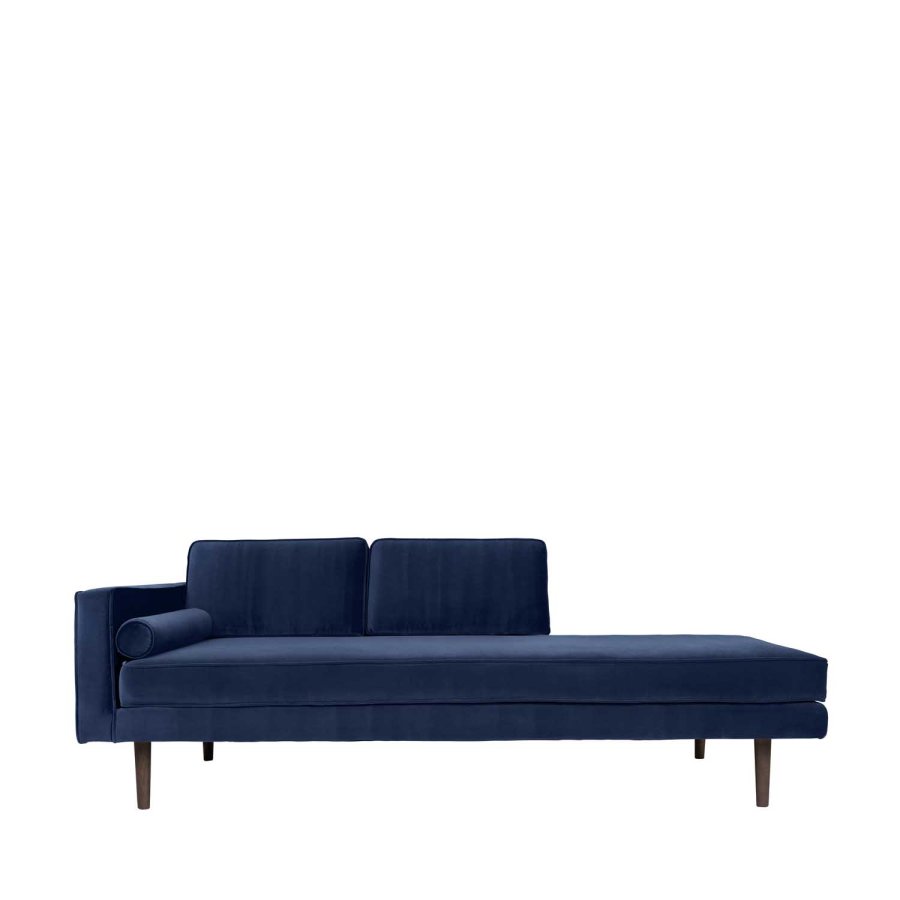 BROSTE COPENHAGEN Wind Chaiselongue – blauer Polyester-Velours