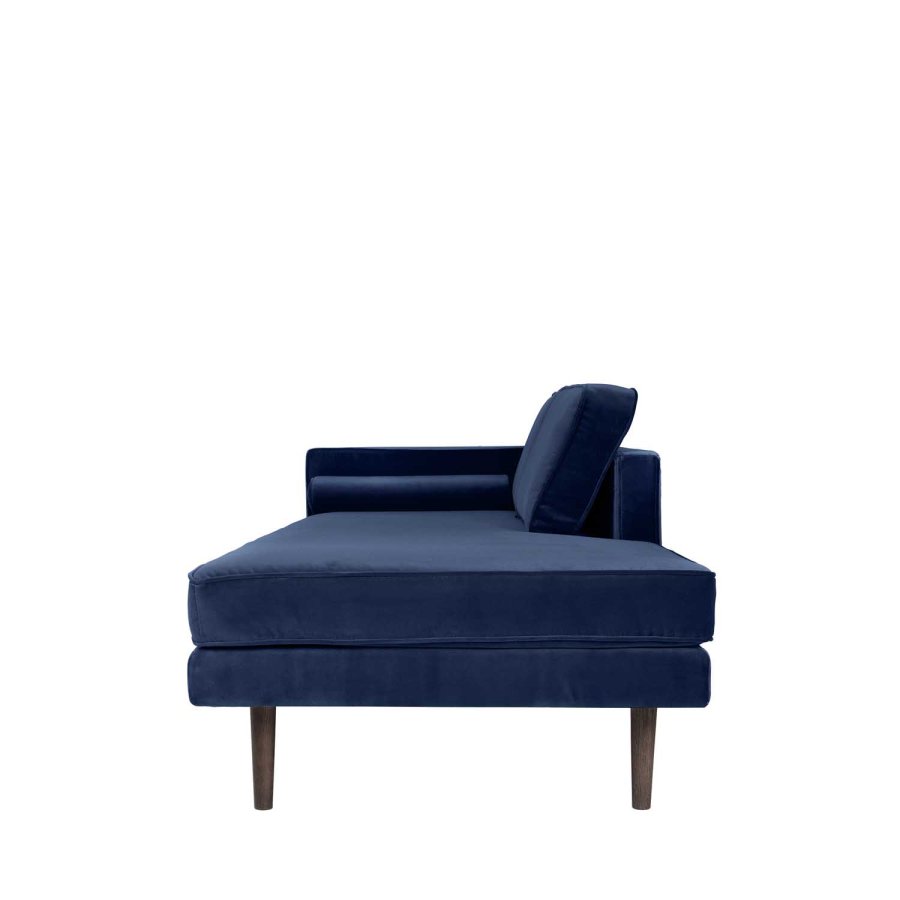 BROSTE COPENHAGEN Wind Chaiselongue – blauer Polyester-Velours