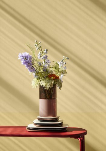 BROSTE COPENHAGEN Oda Bank, rechteckig – rotbraunes Eschenfurnier und Stahl (110x36)