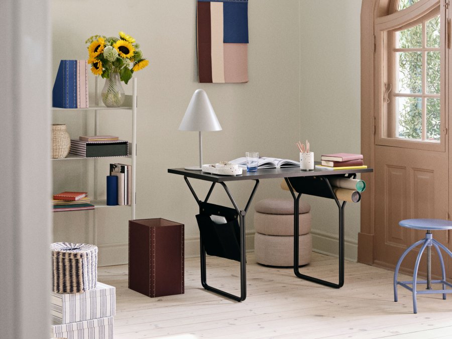 BROSTE COPENHAGEN Berit Schreibtisch, rechteckig – graues Eschenfurnier und grauer Stahl (120 x 60)