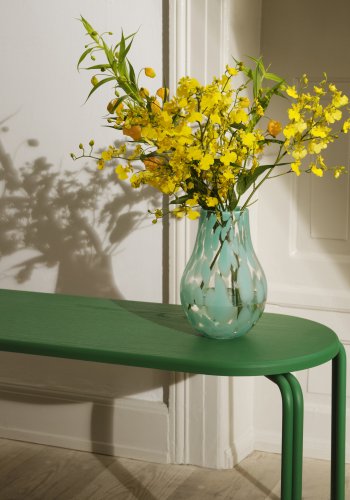 BROSTE COPENHAGEN Oda Bank, rechteckig – grünes Eschenfurnier und Stahl (110x36)