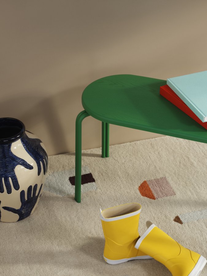 BROSTE COPENHAGEN Oda Bank, rechteckig – grünes Eschenfurnier und Stahl (110x36)