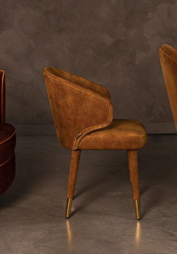 DUTCHBONE Flower Loungesessel mit Armlehnen – orangefarbener Samtstoff und schwarzer Stahl