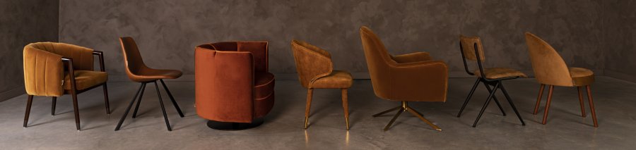 DUTCHBONE Flower Loungesessel mit Armlehnen – orangefarbener Samtstoff und schwarzer Stahl