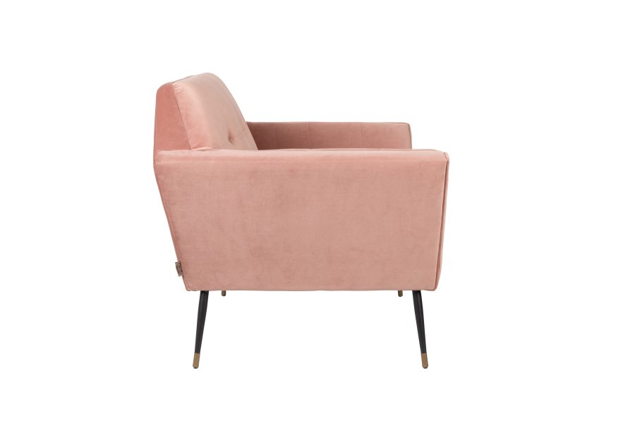 DUTCHBONE Kate Loungesessel, mit Armlehnen – rosafarbenes Polyester und schwarzes Eisen