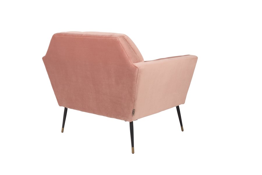 DUTCHBONE Kate Loungesessel, mit Armlehnen – rosafarbenes Polyester und schwarzes Eisen