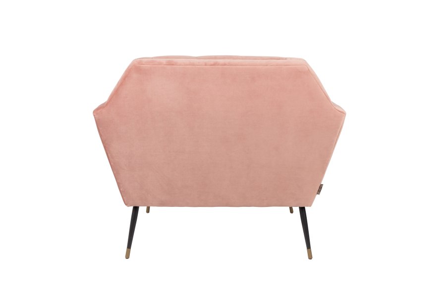 DUTCHBONE Kate Loungesessel, mit Armlehnen – rosafarbenes Polyester und schwarzes Eisen