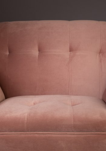 DUTCHBONE Kate Loungesessel, mit Armlehnen – rosafarbenes Polyester und schwarzes Eisen