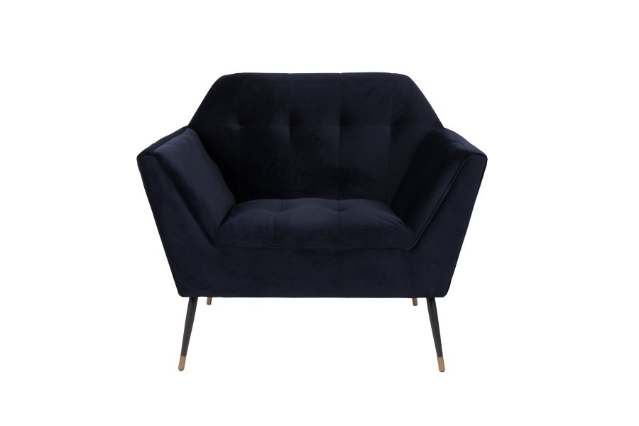 DUTCHBONE Kate Loungesessel, mit Armlehnen – tiefblaues Tonpolyester und schwarzes Eisen
