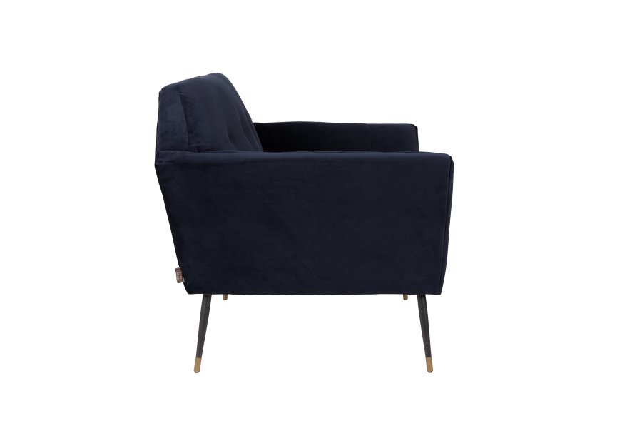 DUTCHBONE Kate Loungesessel, mit Armlehnen – tiefblaues Tonpolyester und schwarzes Eisen