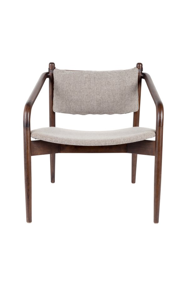 DUTCHBONE Torrance lenestol, med armlener - lys gr fiskebeins polyester og valnttfarget tre