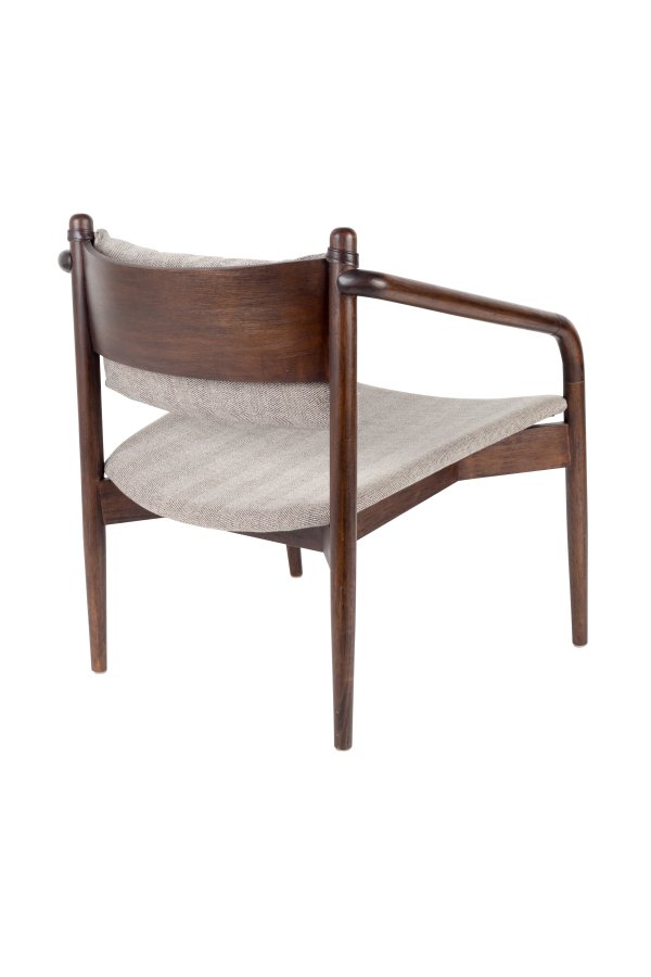 DUTCHBONE Torrance lenestol, med armlener - lys gr fiskebeins polyester og valnttfarget tre