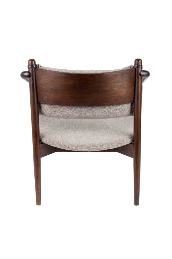 DUTCHBONE Torrance lenestol, med armlener - lys gr fiskebeins polyester og valnttfarget tre