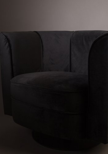 DUTCHBONE Flower Loungesessel mit Armlehnen – schwarzer Polyestersamt und schwarzer Stahl