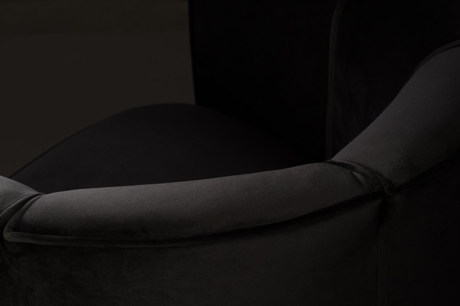 DUTCHBONE Flower Loungesessel mit Armlehnen – schwarzer Polyestersamt und schwarzer Stahl