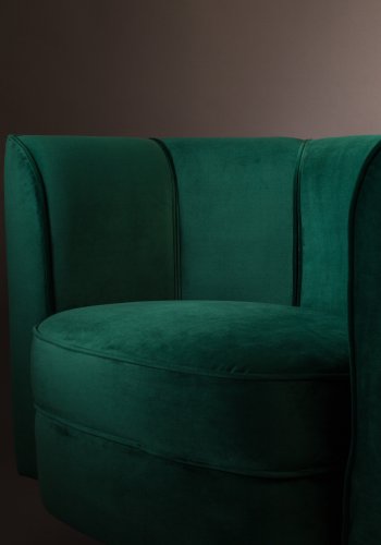 DUTCHBONE Flower Loungesessel mit Armlehnen – grüner Polyestersamt und schwarzer Stahl