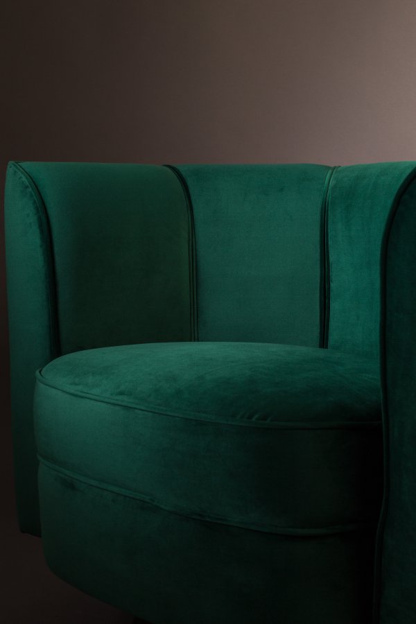 DUTCHBONE Flower Loungesessel mit Armlehnen – grüner Polyestersamt und schwarzer Stahl