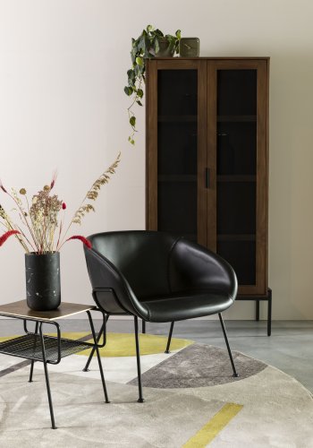 ZUIVER Feston loungestol, med armlener - sort PU og stl